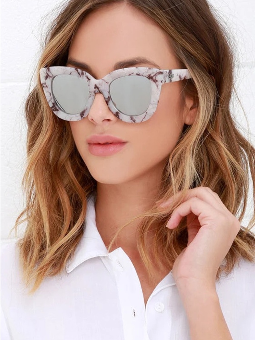 Quay Australia Marble Cat-Eye Sunglasses -‎ White Marble